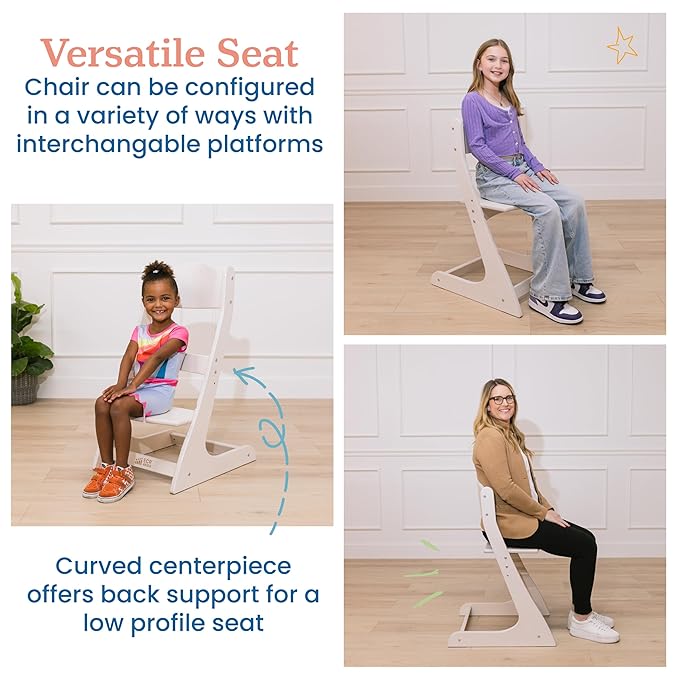 ECR4Kids Grows with Me Chair, Transitional Chair, White Wash
