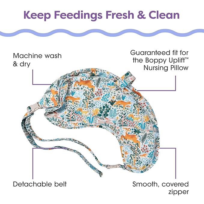 Boppy Uplift Nursing Pillow Cover - Soft Washable Microfiber Bottle & Breastfeeding Pillow Cover with Belt (Uplift Feeding Pillow Sold Separately) - Colorful Forest Animals