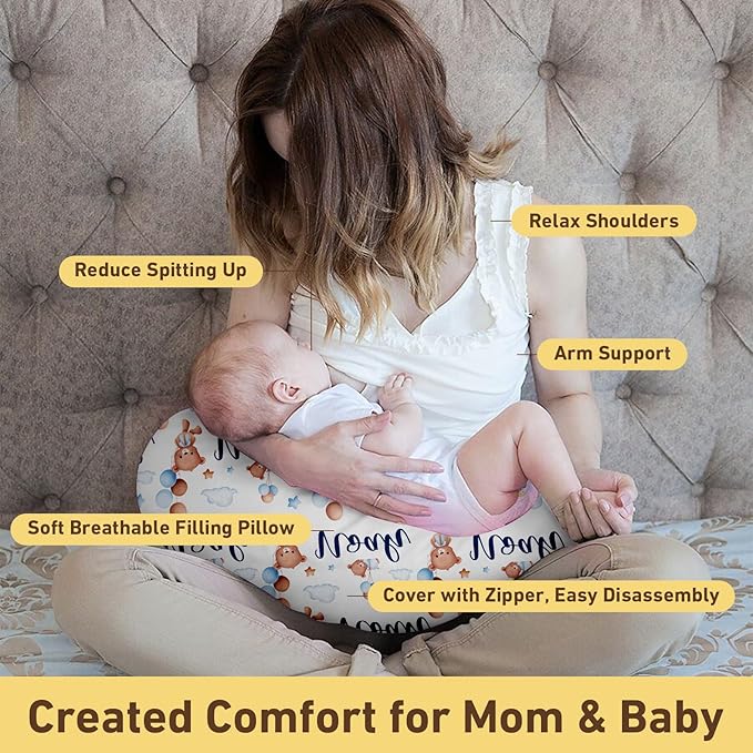 Dyoart Custom Baby Nursing Pillow Cover for Nursing, Bear Theme Removable Nursing Covers for Breastfeeding Pillows, Ultra Soft Comfortable Slipcover for Newborn Baby Boys and Girls