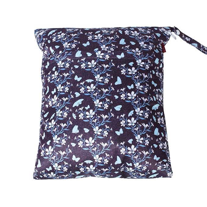 Damero 2Pcs Wet Dry Bag for Cloth Diaper, Swimsuit, Clothes, Ideal for Travel, Exercise, Daycare, Roomy and Water-Resistant(Butterflies and Flowers)