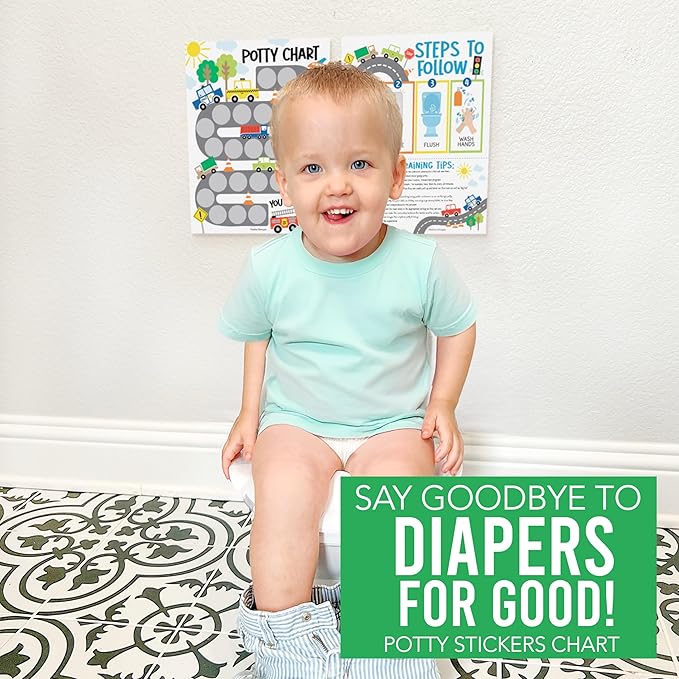 Hadley Designs Potty Training Chart for Toddlers Boys -10 Sticker Potty Chart for Toddlers Boys, 8.5x11" Potty Training Sticker Charts for Toilet Success, Cars Toddler Reward Chart for Kids