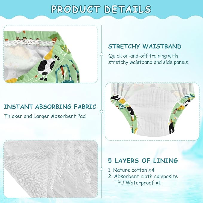 Toddler Potty Training Underwear Cotton Absorbent Soft Baby Girl Boy Potty Training Pant 2t-5t