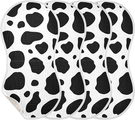 Cow Print Burp Cloths Baby Boys Girls Absorbent Soft Cotton Burping Cloths Rags, 4 Pack