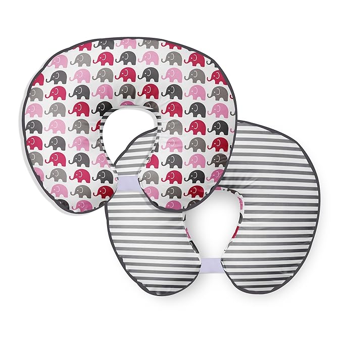Bacati - Elephants Pink/Grey Nursing Pillow Cover Ultra-Soft 100% Cotton Fabric in a Fashionable Two-Sided Design, Fits All Hugster Nursing Pillows and Positioners