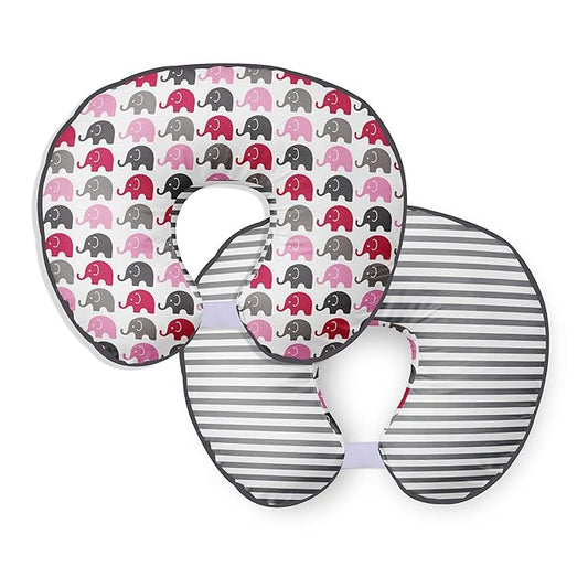Bacati - Elephants Pink/Grey Nursing Pillow Cover Ultra-Soft 100% Cotton Fabric in a Fashionable Two-Sided Design, Fits All Hugster Nursing Pillows and Positioners