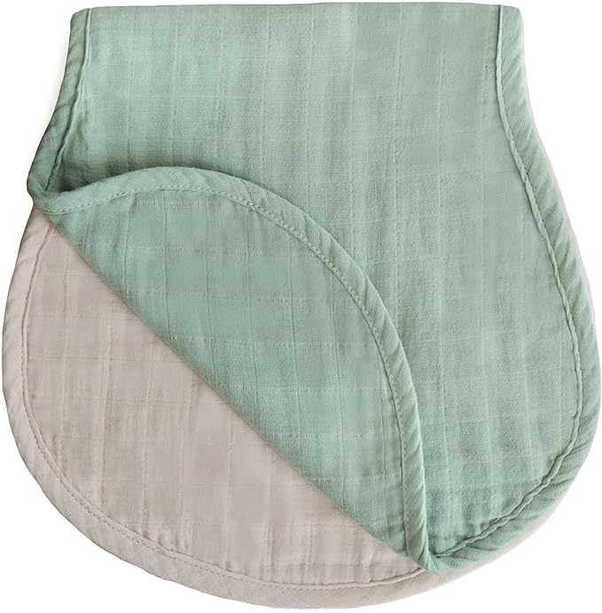mushie Muslin Baby Burp Cloths | 100% Organic Cotton, Set of 2 (Roman Green/Fog)