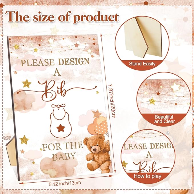 Panitay 100 Pcs DIY Baby Bibs Decorating Kit 50 White Bibs 25 Stencils 24 Markers 1 Baby Shower Game Sign