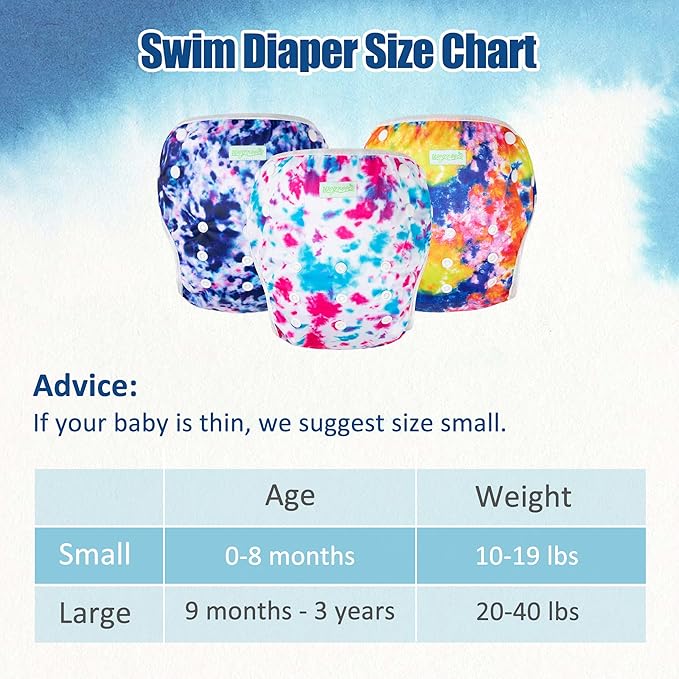 wegreeco Baby & Toddler Snap One Size Adjustable Reusable Baby Swim Diaper (Tie-dye, Small, 3 Pack)