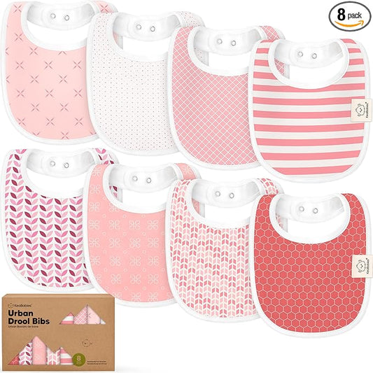 8-Pack Organic Baby Bibs for Boys, Girls - Soft Cotton Drooling and Teething Bibs for Baby Girl & Boy, Extra Absorbent, Easy to Clean & Put On for Toddler, Newborn, Infant 0-24 Months (Blush)