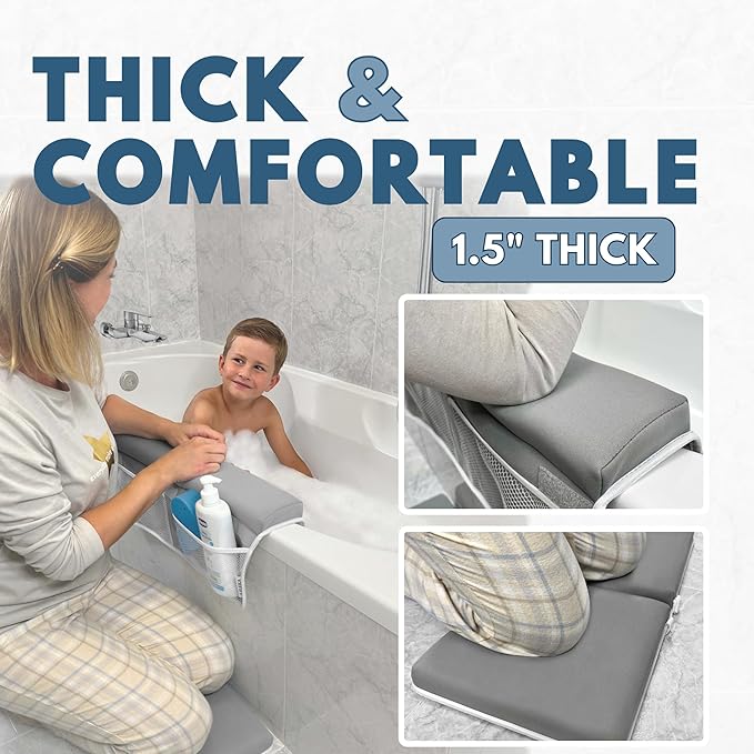 Baby Bath Kneeler and Elbow Rest Pad Set - Non-Slip Quick Dry Bath Kneeling Pad and Bath Elbow Rest Pad with Pockets for Baby Bath Essentials