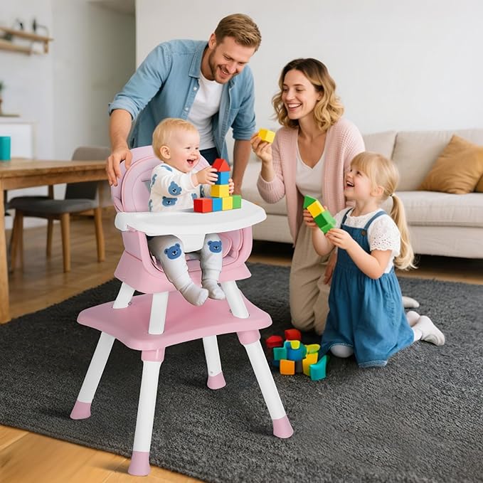 TODEFULL Baby High Chair, 8 in 1 Convertible Highchairs for Babies and Toddlers, Children Dining Booster Seat/Kids Building Block Table for Girls Boys, Baby Seat with Removable Tray,Pink & White