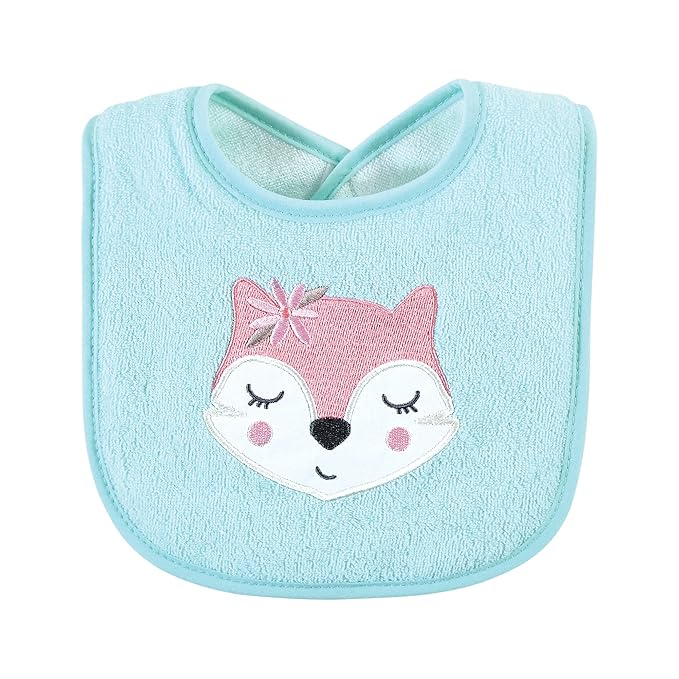 Hudson Baby Unisex Baby Cotton Terry Drooler Bibs with Fiber Filling, Pink Girl Woodland, One Size