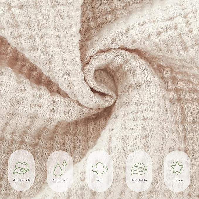 Susurration Muslin Burp Cloths 24x24 Inches Ultra Soft 100% Cotton, 4 or 7 Pack Baby Washcloths for Newborn, Absorbent Burp Rags & Swaddle Blankets