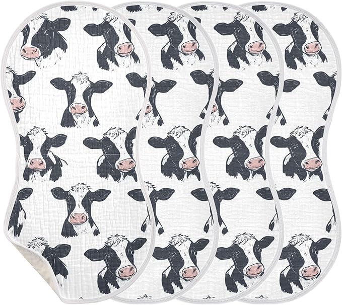 Farm Cows Cute Burp Cloths Baby Boys Girls Absorbent Soft Cotton Burping Cloths Rags, 4 Pack