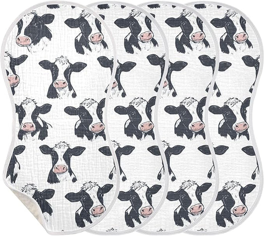 Farm Cows Cute Burp Cloths Baby Boys Girls Absorbent Soft Cotton Burping Cloths Rags, 4 Pack