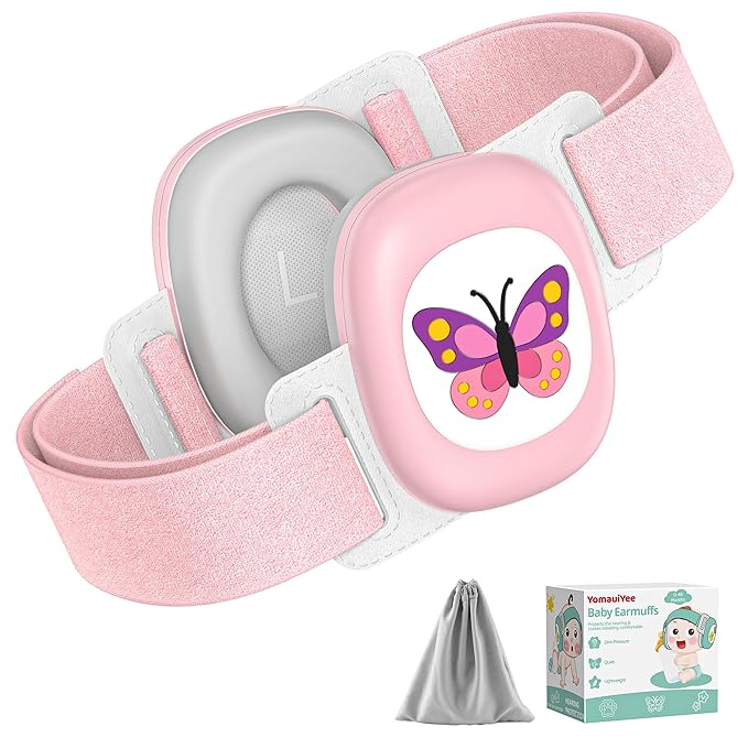 YomauiYee Baby Earmuffs,Baby Noise Cancelling Headphones with Butterfly Pattern, Infant Ear Protection for Toddler 0-48 Months,Infant Travel Essentials for Airplane/Improves Sleep