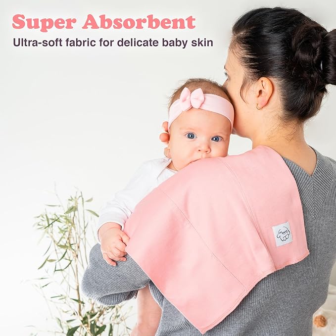 Baby Burp Cloths for Boys and Girls - 7 Pack Large 100% Cotton - Double Layered Extra Absorbent Burp Rags, (Pink, 7 Pack)