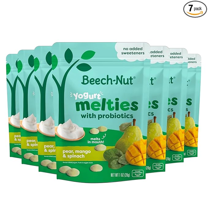Beech-Nut Probiotic Melties Baby & Toddler Snack Melts, Pear Mango Spinach Yogurt, 1 oz (7 Pack)