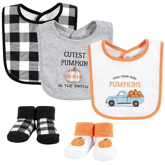 Hudson Baby Unisex Baby Cotton Bib and Sock Set, Pumpkin Truck, One Size