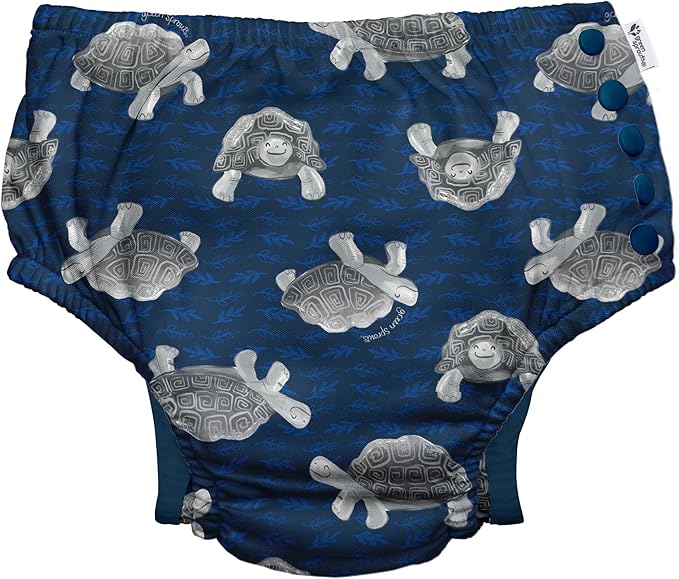 i play. by green sprouts Reusable, Eco Snap Swim Diaper with Gussets, UPF 50, 6 mo, Navy Tortoises - Galapagos, Patented Design, STANDARD 100 by OEKO-TEX Certified