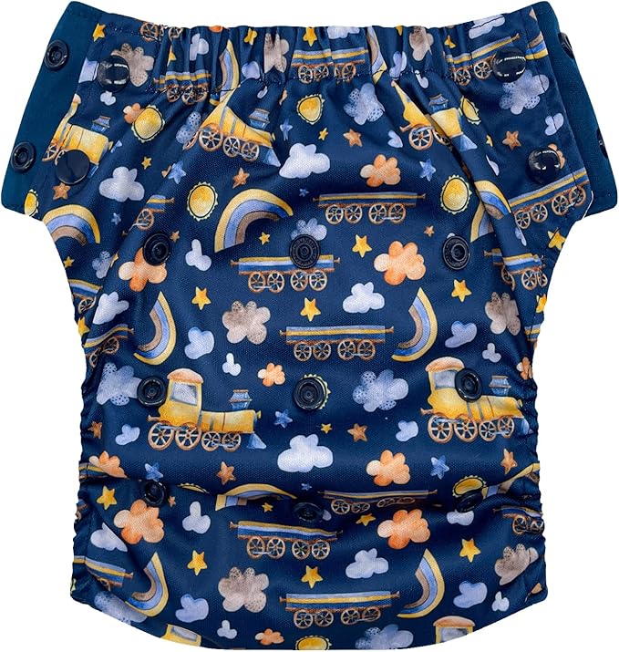 EcoAble Reusable Potty Training Diaper with Insert, Daytime Pull-on Cloth Training Pants for Toddlers and Big Kids (Size 2, Trains)