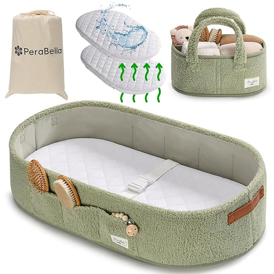 PeraBella Baby Changing Basket for Dresser Top, Baby Moses Basket for Newborn, Portable Diaper Changing Pad Table Topper for Dresser, Includes Diaper Caddy Organizer with Handle, Moses Bassinet Mat | Plush Exterior, Breathable Pad, Waterproof Layer, St...