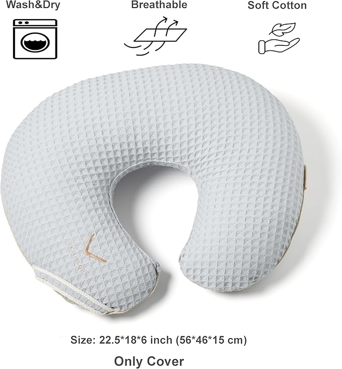 Organic Cover for Nursing Pillow • Premium Quality 100% Cotton Oeko-Tex Standard • Case for Breastfeeding and Bottle Feeding Pillow • Soft and Breathable • Only Cover (Slate Waffle)