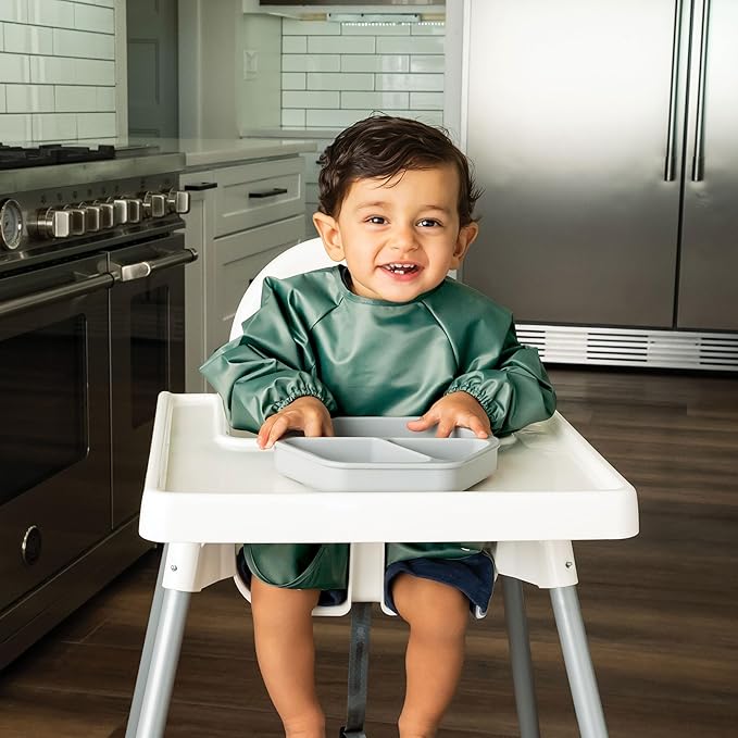 Tiny Twinkle Long Sleeve Bib for Babies & Toddlers | 2-Pack Waterproof Smock Bib for Eating | Machine Washable & Mess-Proof Feeding Essentials | Newborn Shower Gift (Slate Olive,2-4Y)