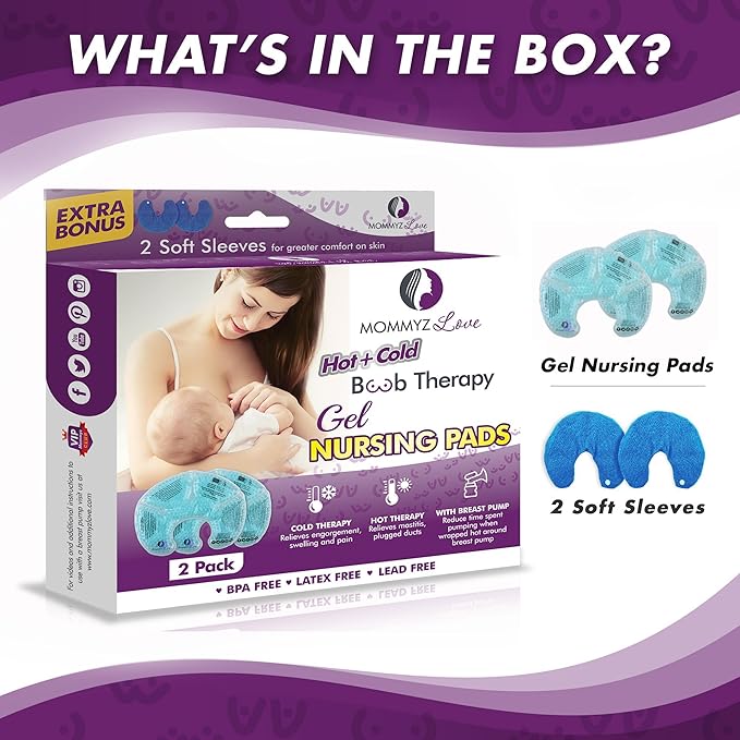 Nursing Mom Basic Kit - Gel Nursing Pads for Hot and Cold Breast Therapy + Washable Organic Nursing Pads with Daytime and Overnight Protection