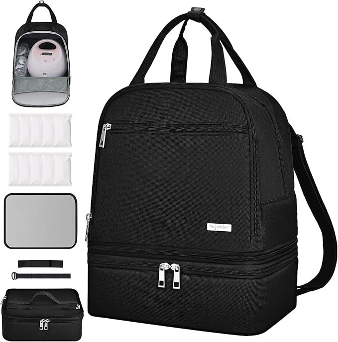 Derbiedersinn Breast Pump Bag, Compatible with Spectra Pumps, Insulated Carrying Case with Cooler for Milk Storage, Travel, Work, Daycare， Black