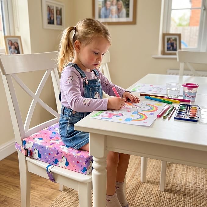 Toddler Booster Seat for Dining Table,Portable Kids Booster Seat - Adjustable, Non-Slip, Lightweight & Easy to Clean (Pink Horse)