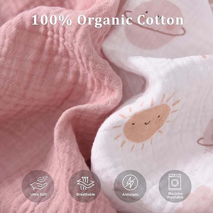 TADO MUSLIN Nursing Pillow Cover 2-Pack, 100% Organic Cotton Muslin Breastfeeding Pillow Covers, Hidden Zipper, Fits Standard U-Shaped Nursing Pillows, Machine Washable, Unisex Neutral Soft and Cute