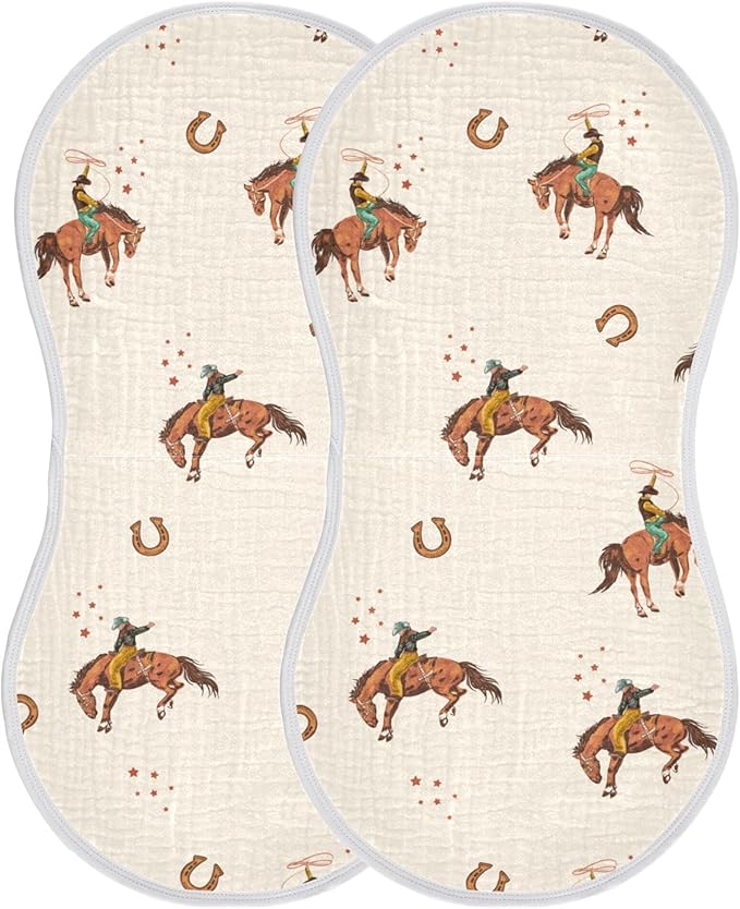 Farm Western Cowboys Burp Cloths Baby Boys Girls Absorbent Soft Cotton Burping Cloths Rags, 2 Pack