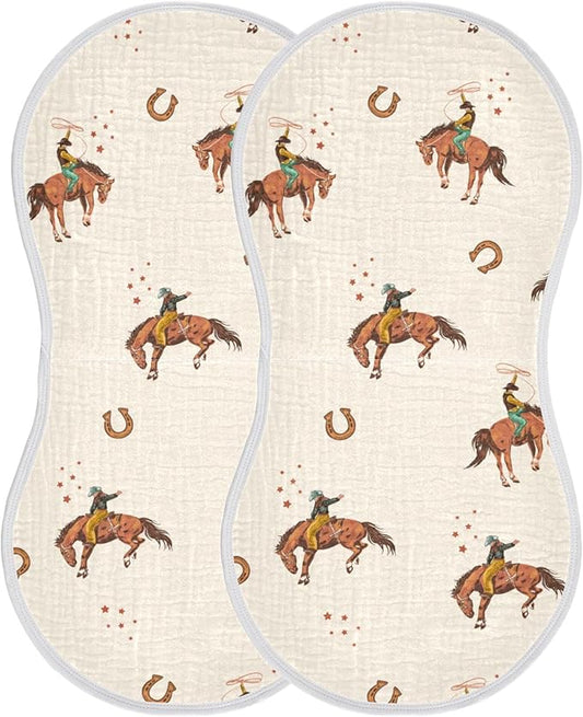 Farm Western Cowboys Burp Cloths Baby Boys Girls Absorbent Soft Cotton Burping Cloths Rags, 2 Pack