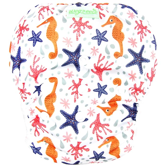 wegreeco Baby & Toddler Snap One Size Adjustable Reusable Baby Swim Diaper (Starfish, Small, 3 Pack)