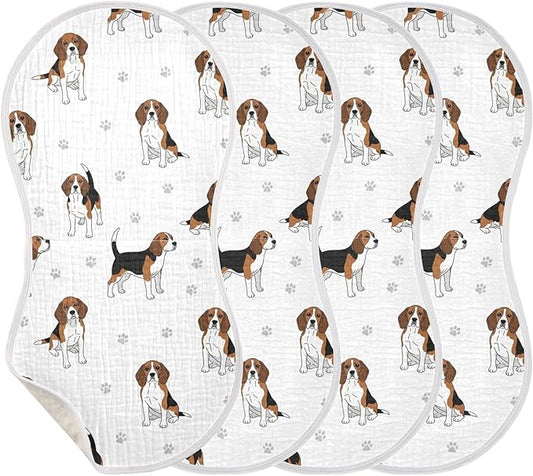 4 Pack Muslin Burp Cloths Beagle Dogs Paw White Cotton Baby Burp Cloths Extra Absorbent and Soft Burping Cloth for Newborn Babies Boys Girls 22x11 Inch