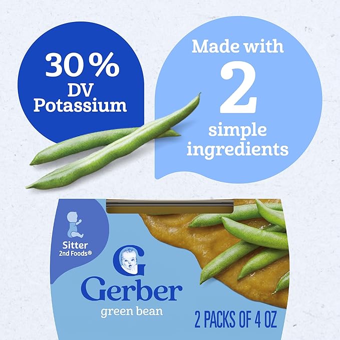 Gerber Stage 2 Baby Food, Green Beans Puree Tubs, No Added Salt, No Artificial Colors or Flavors, Baby Puree, 16-Pack