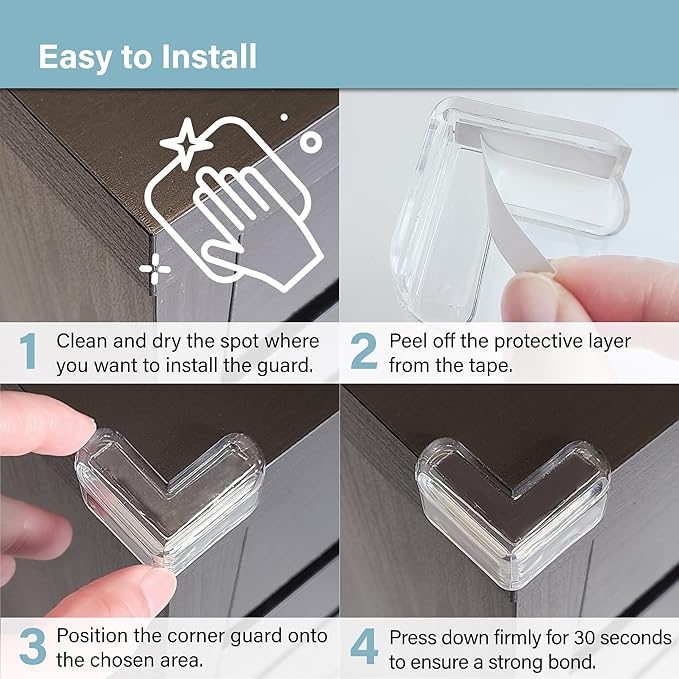 Food-Contact Grade Corner Guards Corner Protectors for Baby, 20 Pack, Clear Furniture & Edge Corner Covers, Adhesive Pre-Taped, BPA-Free, Round Type & L Shape