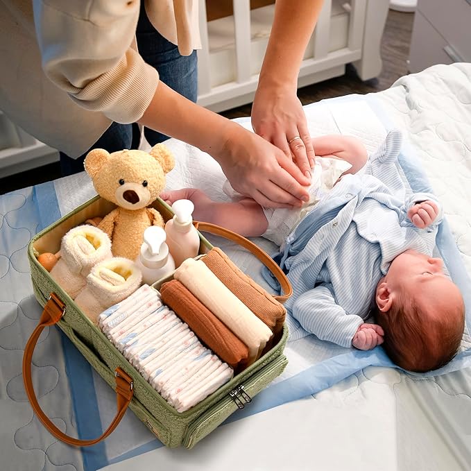 Baby Diaper Caddy Organizer with Handle, Diaper Bag Tote, Baby Organizers and Storage Diaper Organizer for Nursery Decor and Nursery Organization, Baby Basket, Diaper Bag organizer, Car Diaper Caddy