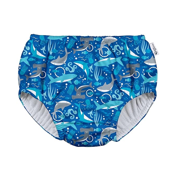 green sprouts Baby Boys' Pull-up Reusable Absorbent and Toddler Swim Diaper, Royal Blue Sharks, 4T US