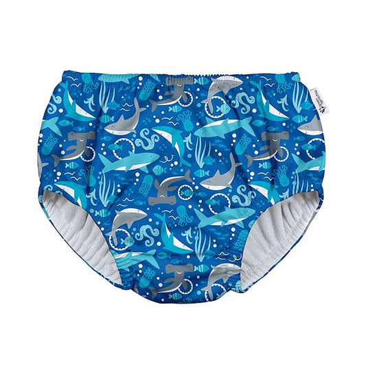 green sprouts Baby Boys' Pull-up Reusable Absorbent and Toddler Swim Diaper, Royal Blue Sharks, 3T US