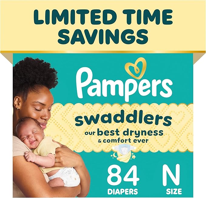 Pampers Swaddlers Diapers, Size 0 (up to 10 lbs), 84 Count, Absorbent, Keeps Baby Dry and Comfortable, Skin Safe Disposable Baby Diaper (Packaging May Vary)