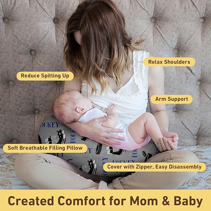 Dyoart Baby Nursing Pillow Cover, Custom Breastfeeding Bottle Pillow Slipcover, Personalized Gift for Infant Boys Girls, Ultra Soft Comfortable,Hockey Pattern(one Size)