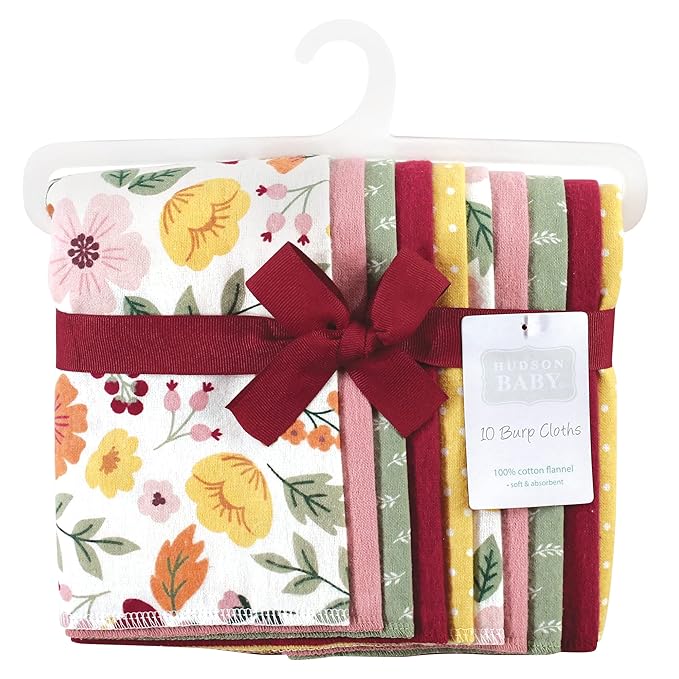 Hudson Baby Unisex Baby Cotton Flannel Burp Cloths, Fall Botanical, One Size