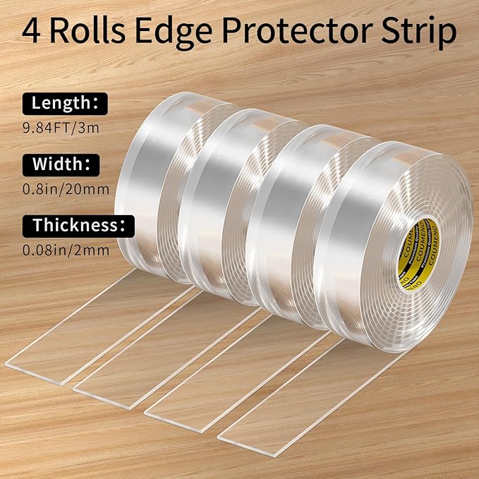 Clear Edge Protector & Corner Guards 4 Packs,0.8in(W) x 9.84FT（L, Baby Proof Corner Protectors for Furniture,Table Bumper for Baby Safety, Sharp Edge Protector for Drawers, Tables, Cabinets
