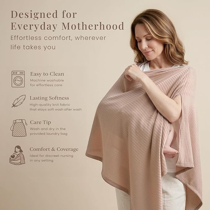 Konssy Nursing Cover for Breastfeeding, Soft & Breathable Privacy Poncho, Multi-Use Feeding Shawl, Comfortable & Portable Breastfeeding Cover for Women (Camel)