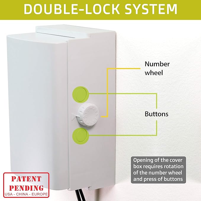 Outlet Cover BOX Baby Proofing (1-Pack) Patented Dual-Lock for Much Better Toddler Proofing, Easy Operation, Simple 3 Step Install with Included Screws. Provides Extra Space Inside for Plugs,Adapters
