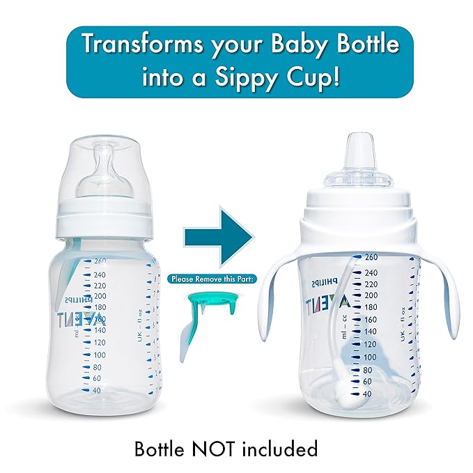 Sippy Cup Conversion Kit for Philips Avent Anti-Colic Baby Bottles 2-Count, Soft Food Grade Silicone Spout Nipples, Weighted Straw, Bottle Handles, Straw Cleaning Brush, BPA-Free 4+ months (Sippy Kit)