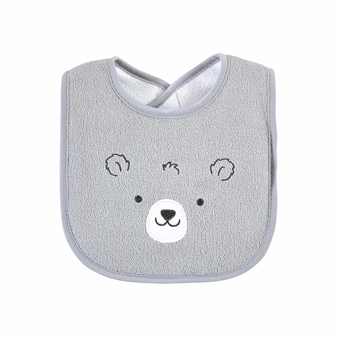 Hudson Baby Unisex Baby Cotton Terry Drooler Bibs with Fiber Filling, Boy Gray Woodland, One Size