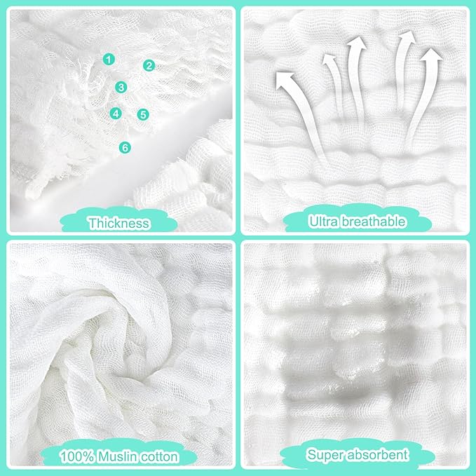 Accmor 6 Pack Muslin Burp Cloths 100% Cotton 20''x10'' Large Extra Soft and Absorbent Baby Burping Cloth for Boys Girls